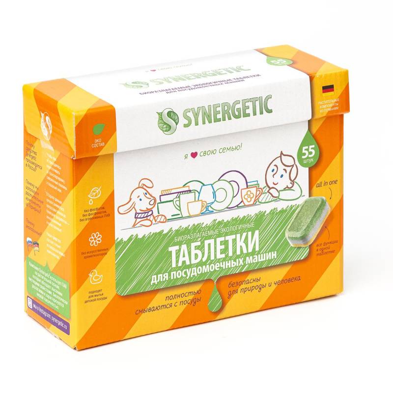 Таблетки для посудомоечных машин Synergetic 55 штук 1327576 102055