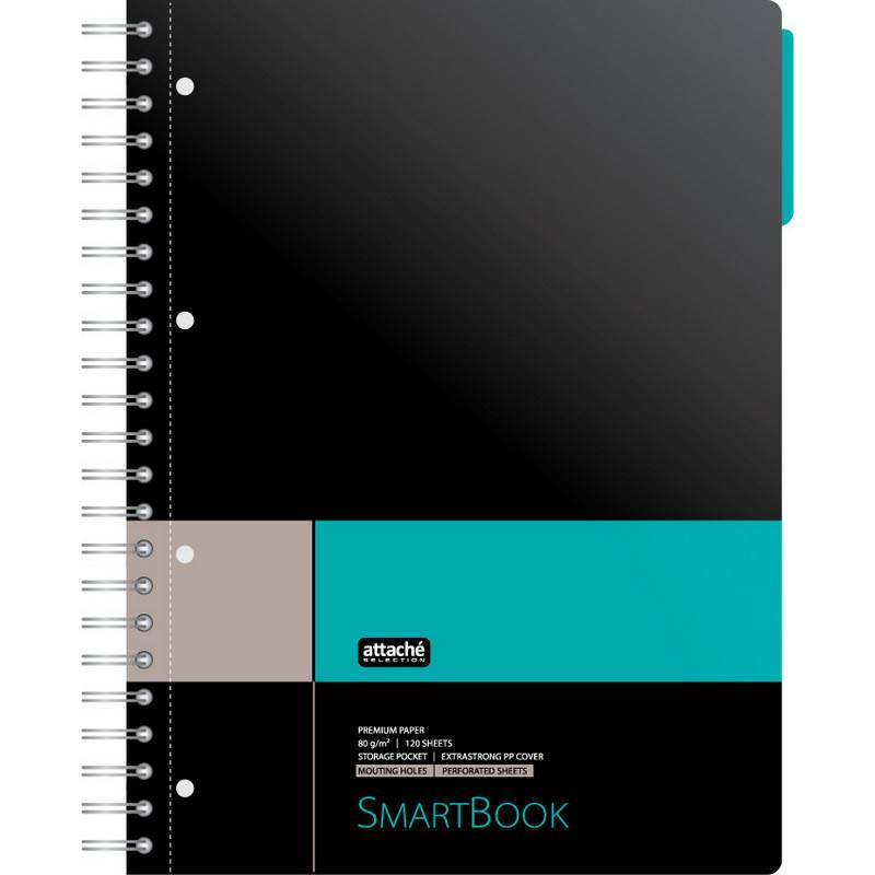 Бизнес-тетрадь SMARTBOOK А4 120л. клетка,спир,микроп,разд,карм,сер-бирюз Attache Selection 272652