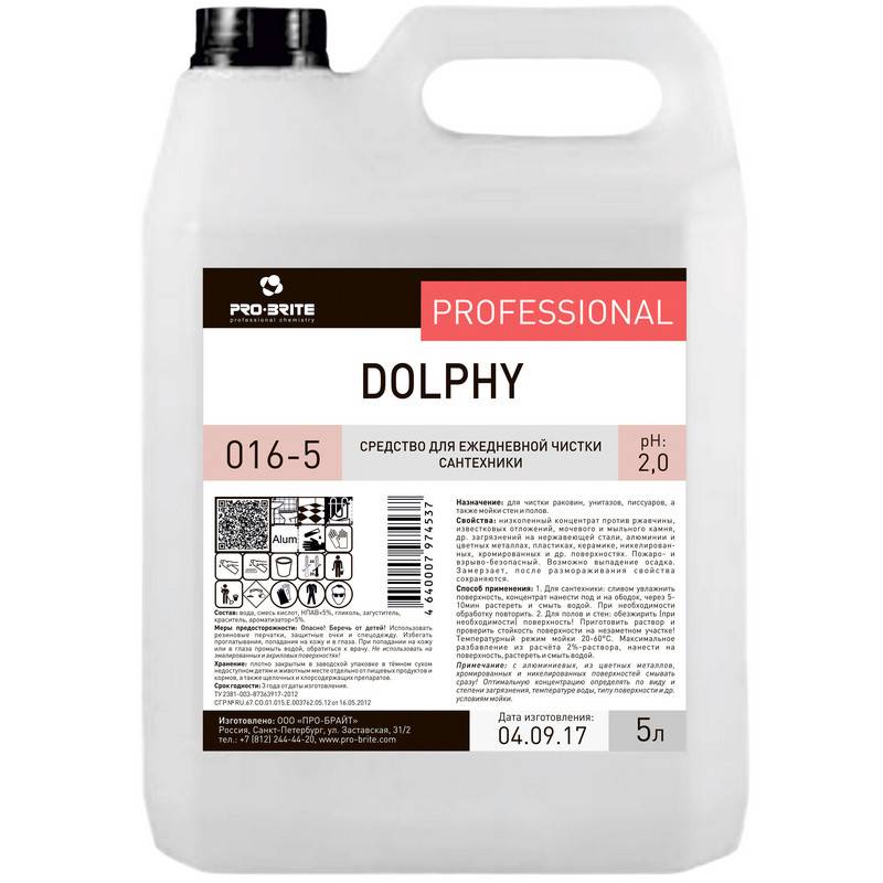Профхим сантех кисл д/ежеднев очистки сантехники Pro-Brite/Dolphy(016-5)5л 605802