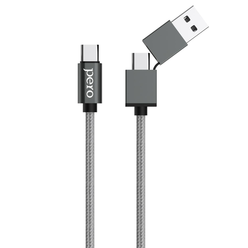 Кабель PERO, DC-07, 1м, Type-C/USB-A to Type-C, 60W, серый Pero 1598889 4603768350989