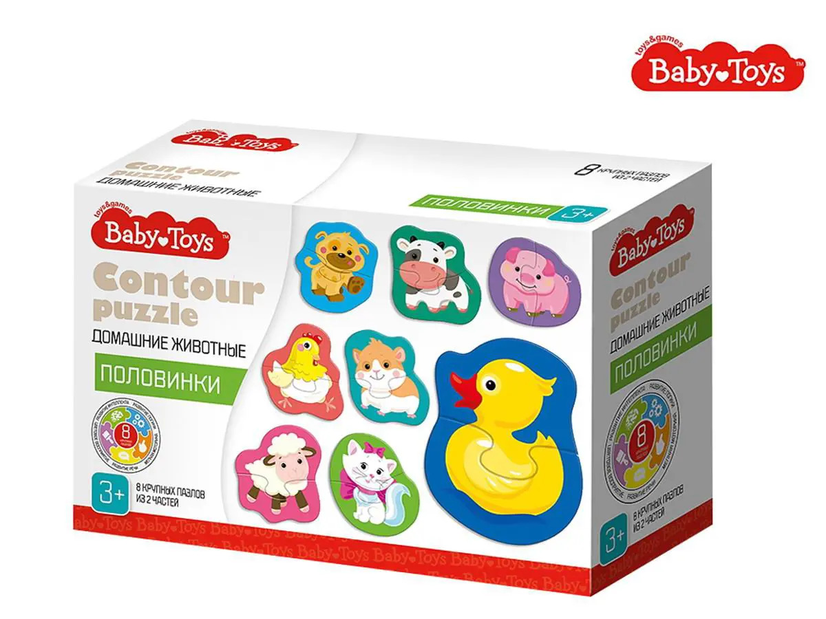 Пазлы контурные Baby Toys Половинки Дикие животные 04121ДК