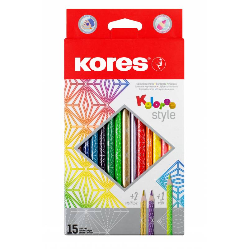 Карандаши цветные 15 цв. 3-гран Kores Kolores Style, 93310 1311704