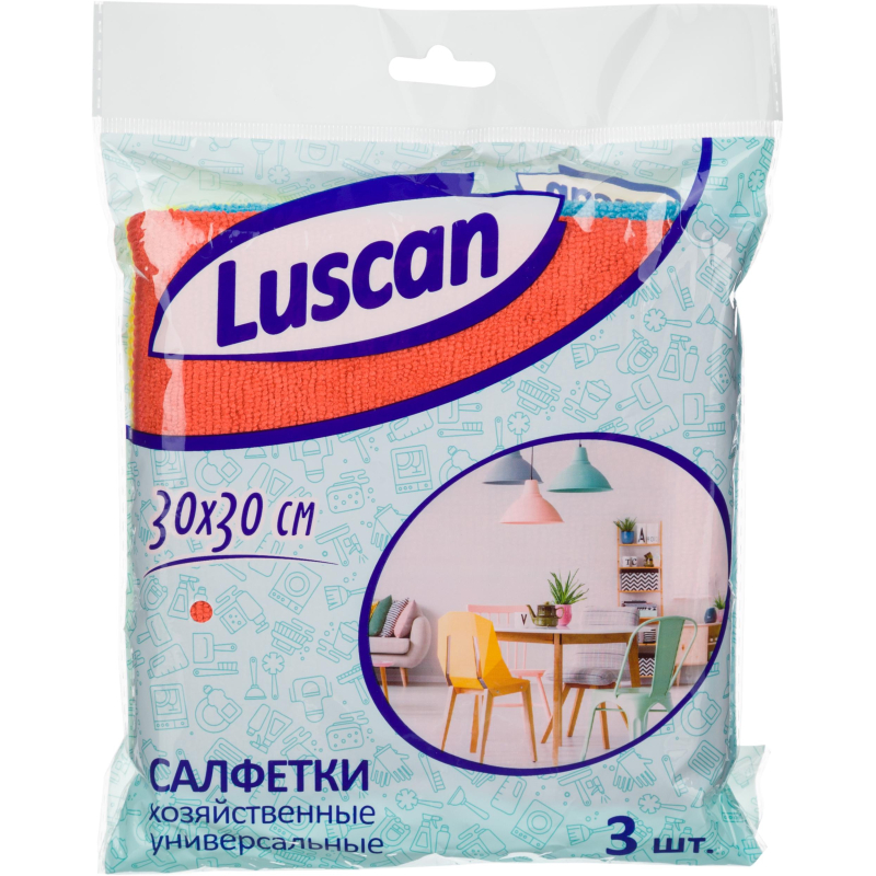 Салфетки хозяйственные Luscan из микрофибры универс 300г/м2 30х30см 3шт/уп 1604409 3030X300X3