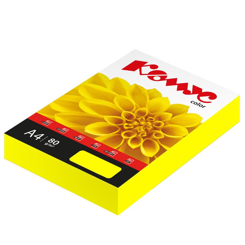 Бумага цветная Комус Color (лимон интенсив), 80г, А4, 50 л. 619915