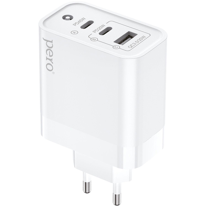 Зарядное устройство сетевое PERO TC17 USB-A QC 3.0 + 2х USB-C PD, 65W белый Pero  1921230 4603768351825