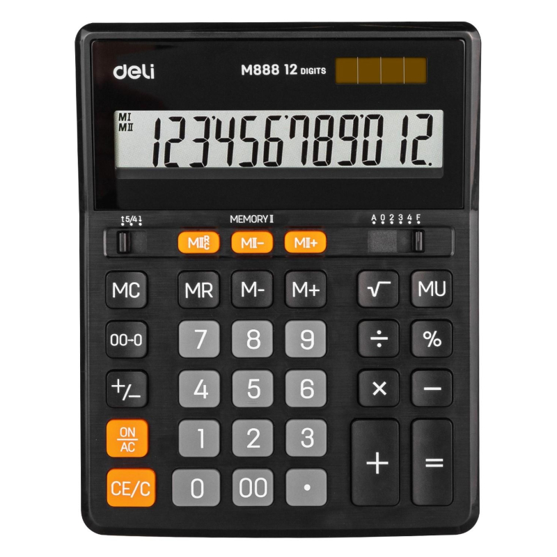 Калькулятор настольный полноразм.. Deli 888, 12р,дв.питание, черн. EM888 1407149