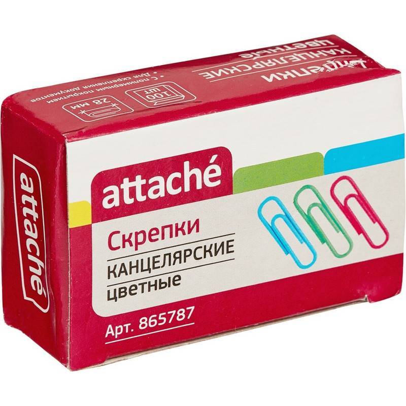 Скрепки Attache цветные металлические с полимерным покрытием 28 мм (100 шт в уп) 865787