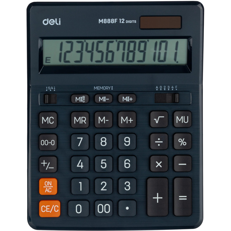 Калькулятор настольн.полноразм.. Deli EM888F,12р,дв. пит,202x158мм,темно-син 1552684