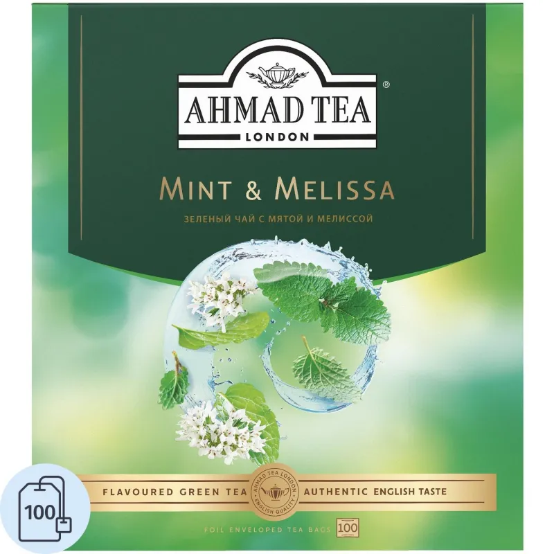 Чай Ahmad Tea Мята-Мелиса, зеленый, пакетики в конвертах, 100x1,8г/уп 2074822 2793