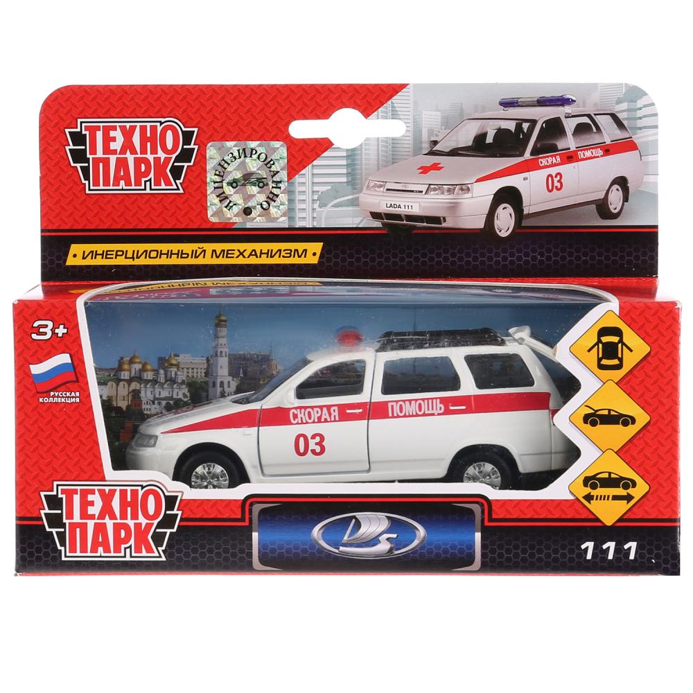 Машина металл Лада 111 Скорая, 12 см. Технопарк SB-16-67-A-WB
