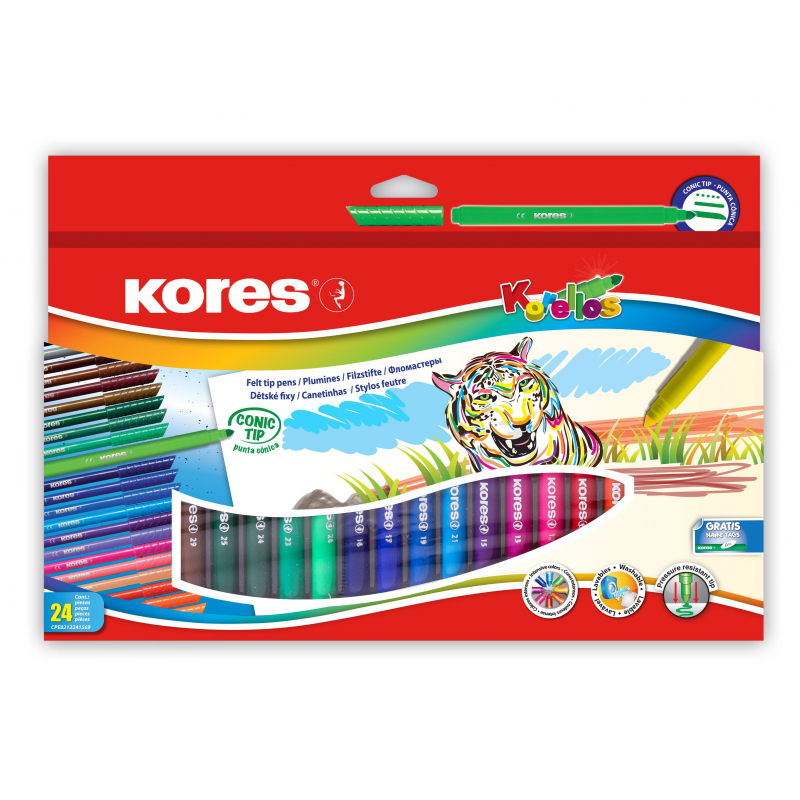 Фломастеры KORELLOS Kores 24цв., в комплекте со стикерами,29044 1337462