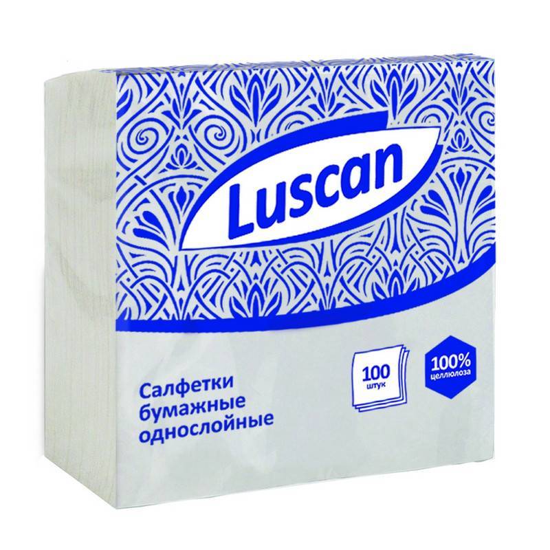 Салфетки бумажные Luscan 1-слойные 24х24 белые 100 штук в уп 476872