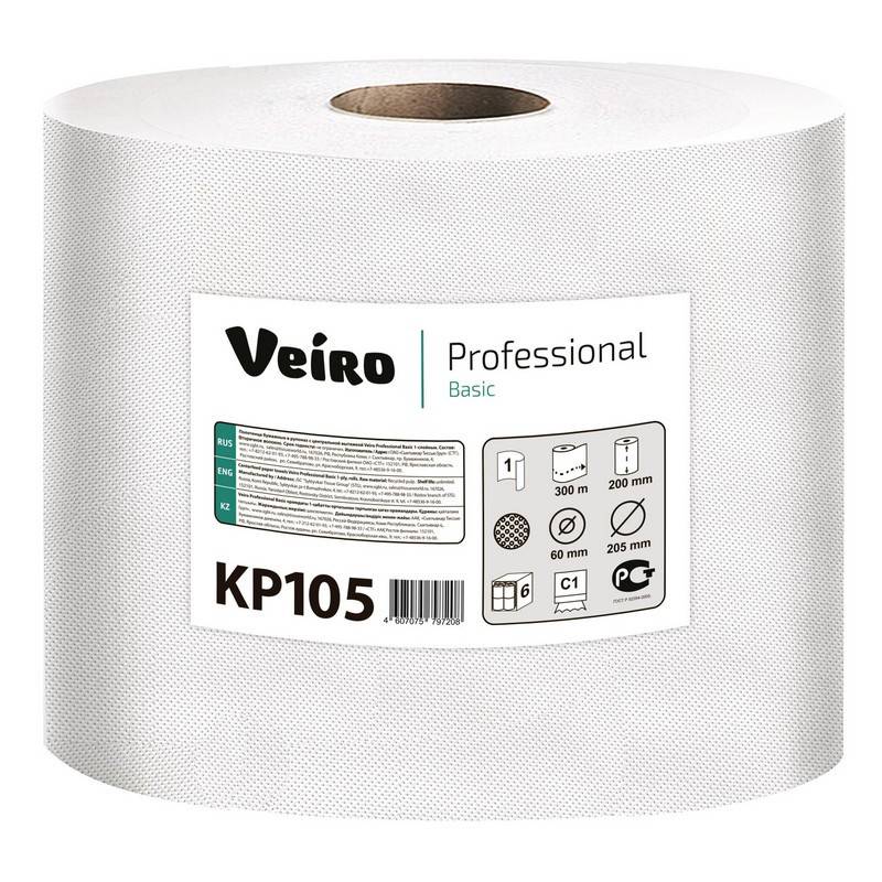 Полотенца бумажные д/держ.Veiro C1 Basic с ЦВ 1сл.300м 6рул/уп. KP105 Veiro Professional 509556