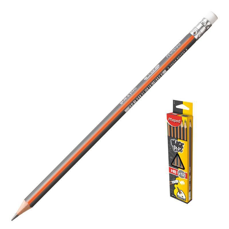 Карандаш чернографитный Maped HB заточенный с ластиком 851721 743473