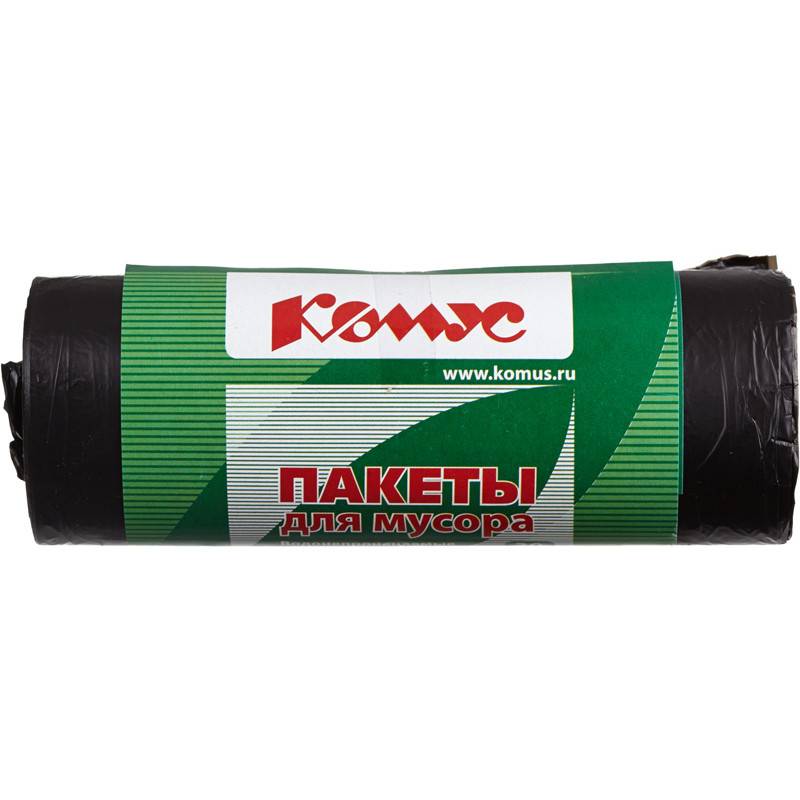 Мешки для мусора на 60 л Комус черные (ПНД, 10 мкм, в рулоне 30 шт, 58х68 см) 157519