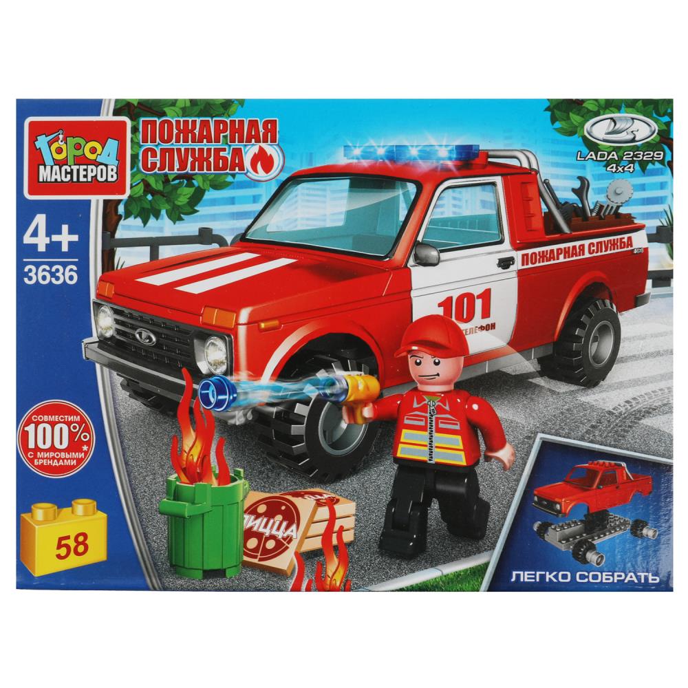 Конструктор Пожарная Лада 4x4 Пикап, 58 дет. Город Мастеров 3636-KK
