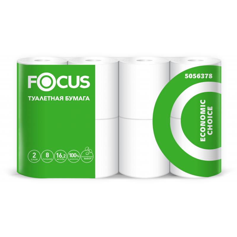 Бумага туалетная Focus Economic Choice 2сл бел 100%цел 16,2м 8рул/уп 5056378 1418099