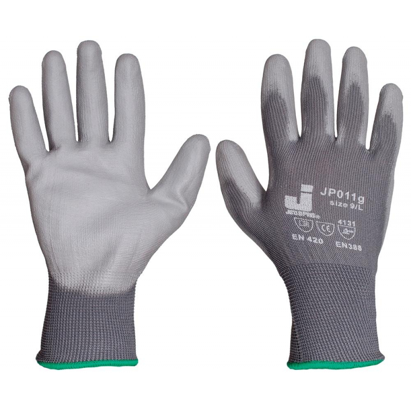 Перчатки защит. полиэстер с п/у покр JetaSafetyJP011g серыйр.7/S12п/уп Jeta Safety 1347767 нейлон с ПУ