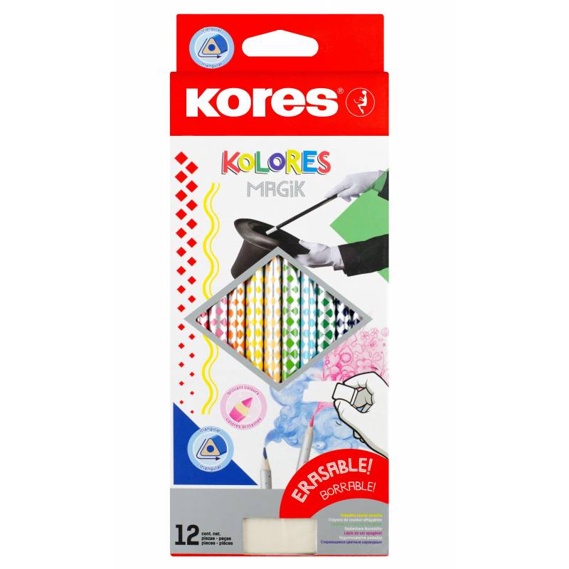 Карандаши цветные 12 цв. 3-гран, стираемые Kores Kolores MagiK, 93315 1311706