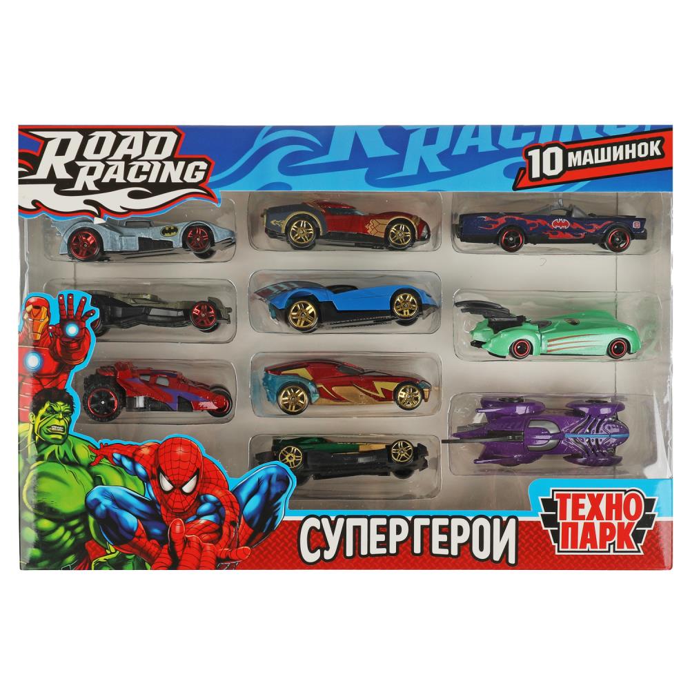 Машина металл Роад Рейсинг-супергерои, 7,5 см, 10 шт (в асс) Технопарк RR-SET-123-R