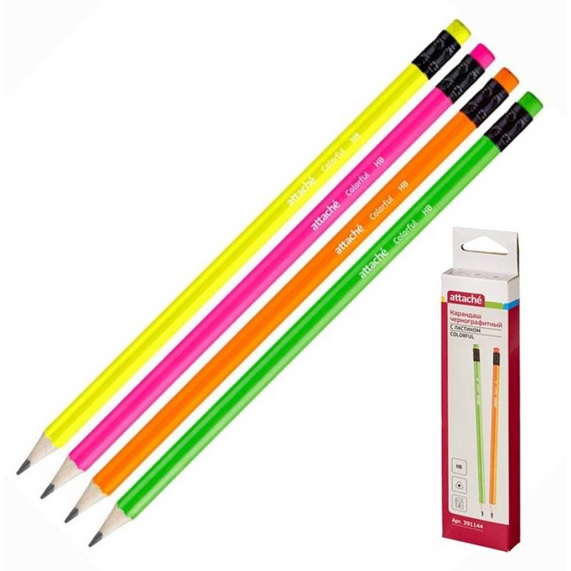 Карандаш чернографитный Attache Colorful! HB заточ.,с ласт. 391144