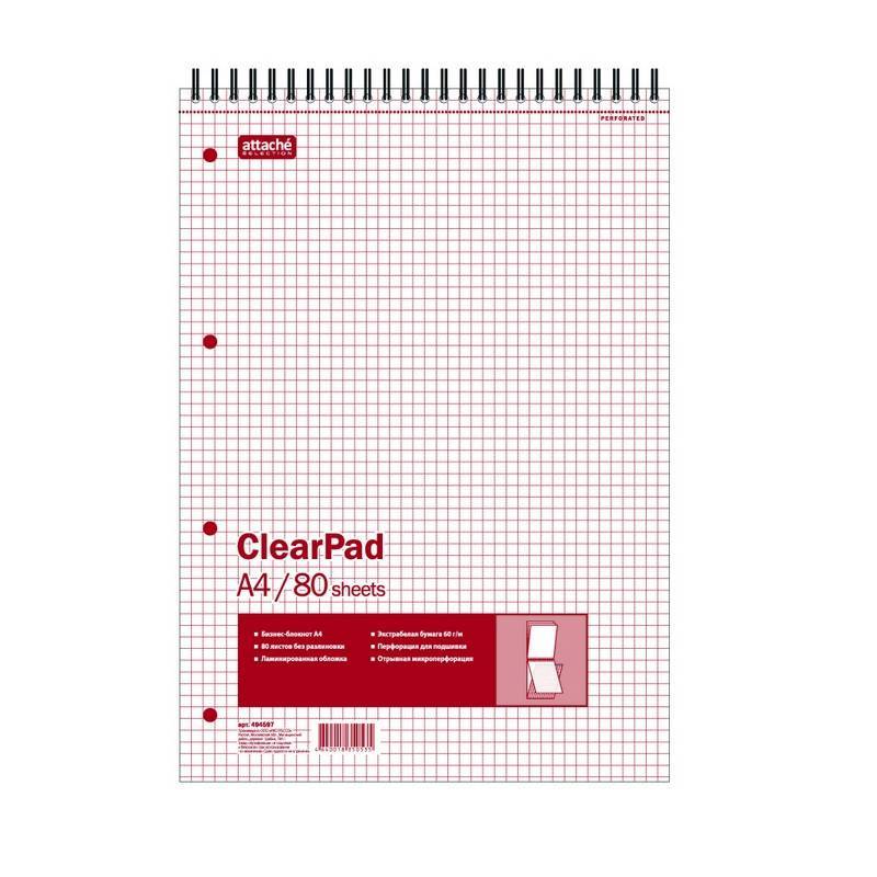 Блокнот Attache Selection Clear Pad А4 80 л. без линовки белый спираль (205х305 мм) 494597
