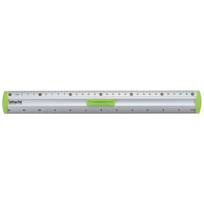 Линейка Attache Selection aluminium 30 см алюминиевая с держателем зеленая 726997