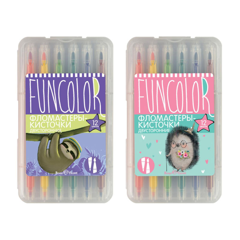 Фломастеры Кисточки двусторонние FUNCOLOR 12цв,в пластиковом пенале 32-0047 Bruno Visconti 1110537