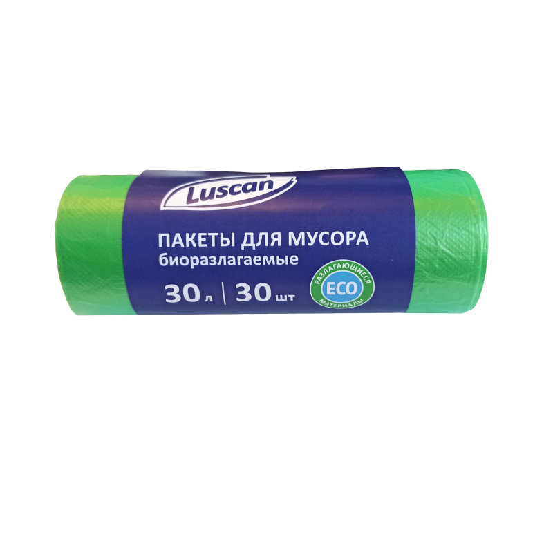 Мешки д/мусора ПНД 30л 10мкм 30 шт/рул зеленые 50x60см Luscan Bio 1557732