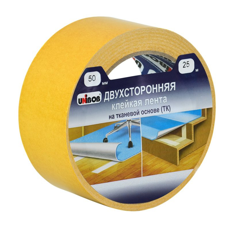 Клейкая лента двухсторонняя 50ммх25м Unibob (ткань) 683995