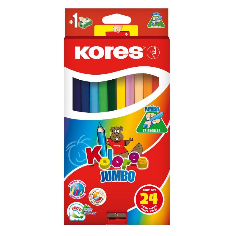 Карандаши цветные 24 цв.Kores Kolores Jumbo,трехгр, 5 мм, с точилкой, 93524 1334938