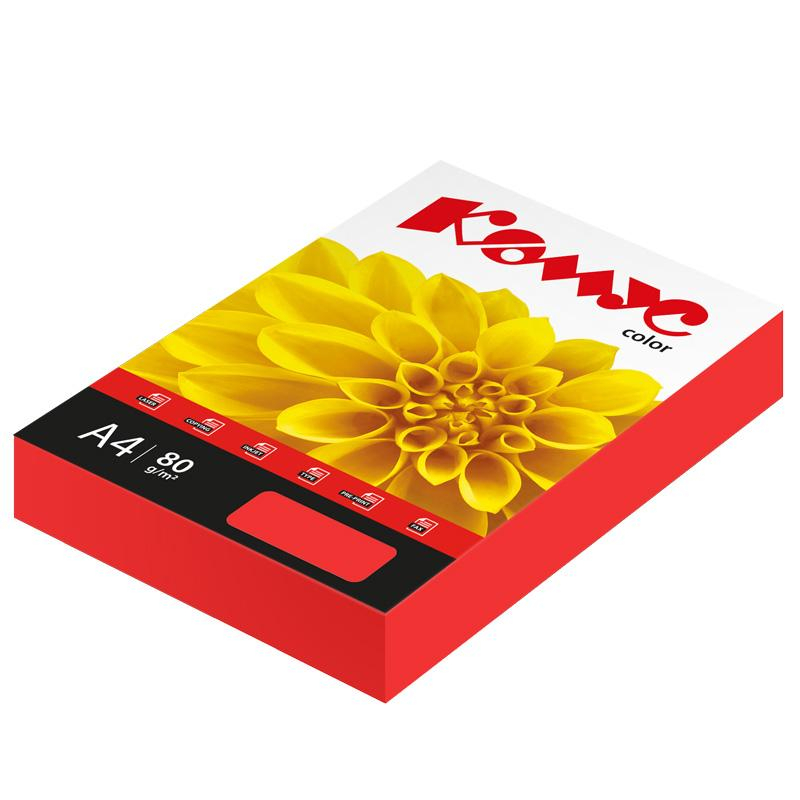 Бумага цветная Комус Color (красный интенсив) 80г, А4, 500 л. 619959