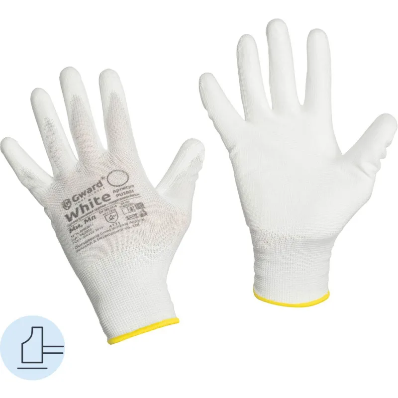 Перчатки защитные нейлон Gward White PU1001 с п/у покрытием р.8 (12 пар/уп) 1507328 нейлон с ПУ