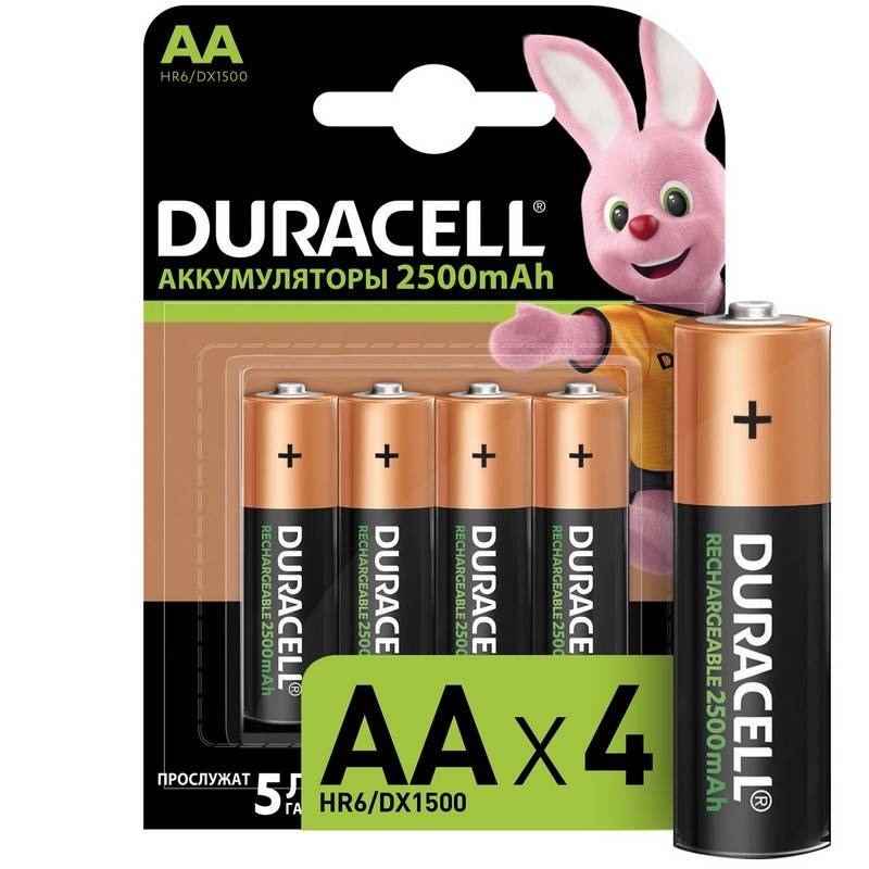Аккумуляторные батарейки Duracell AA HR6 4 штуки (2500 мАч, Ni- Mh) 81530927 430997