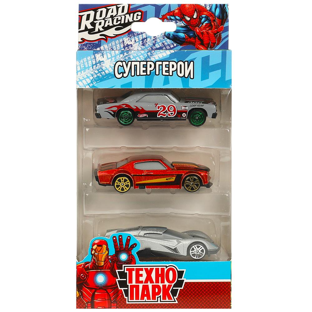 Машинка Роад Рейсинг набор супергерои, 7,5 см. 3 шт. (в асс) Технопарк RR-SET-418-R