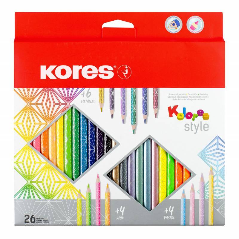 Карандаши цветные 26 цв. 3-гран, Kores Kolores Style, 93320 1311707