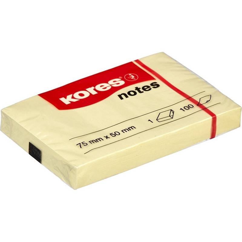 Стикеры Kores 75x50 мм пастельные желтые (1 блок, 100 листов) 56395