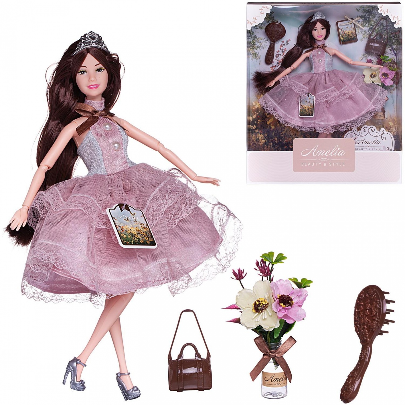 Кукла ABtoys Amelia. Летний вечер с диадемой, темные волосы 30см PT-01637