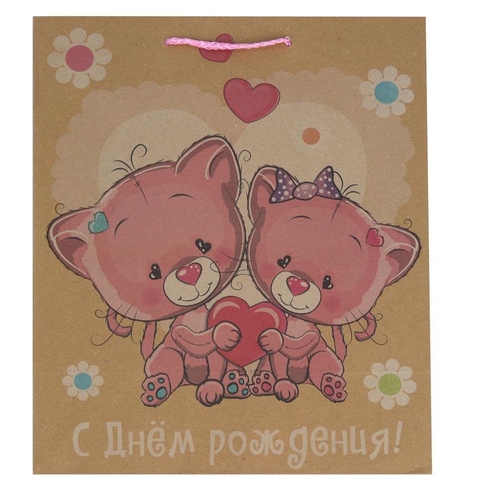 Пакет подарочный крафт, L, 26х32х14 см. Чудо праздник PKL-113360-CAT