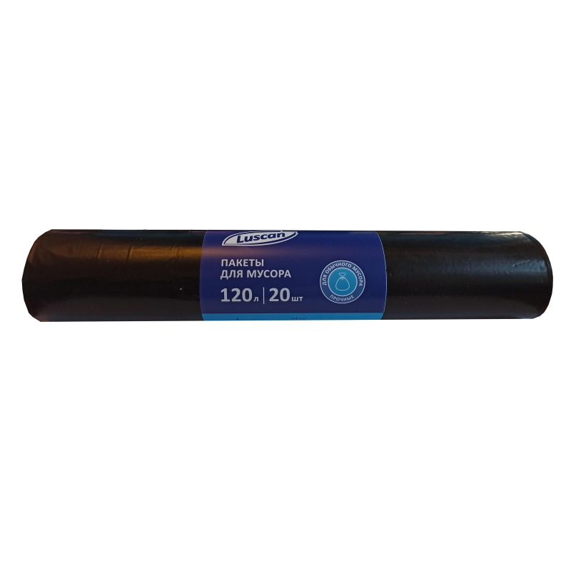Мешки д/мусора ПВД 120л 45мкм 20шт/рул черные 65x105см Luscan 1557727