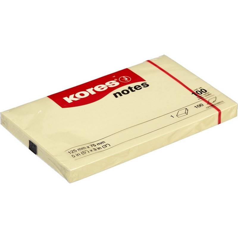 Стикеры Kores 125x75 мм пастельные желтые (1 блок, 100 листов) 56393