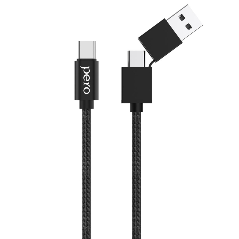 Кабель USB PERO DC-07 UNIVERSAL 2 in 1, USB-A + PD to Type-C, 1m, Black Pero 1598888 4603768350972