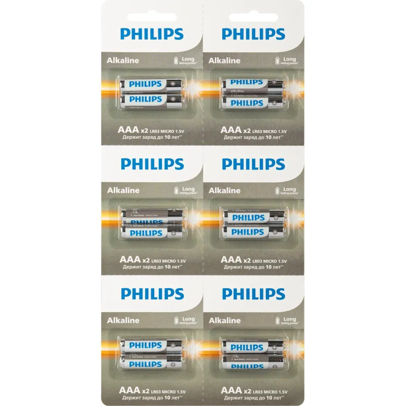 Батарейка Philips AAA LR03A12S/51 алкалин. 1,5v 2х6 шт/уп 2085091 Б0064646
