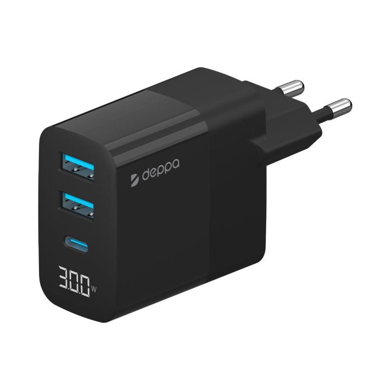 З/у сетевое Deppa 2хUSB A+USB-C, PD, QC 3.0, 30W, черный 1665493 11395