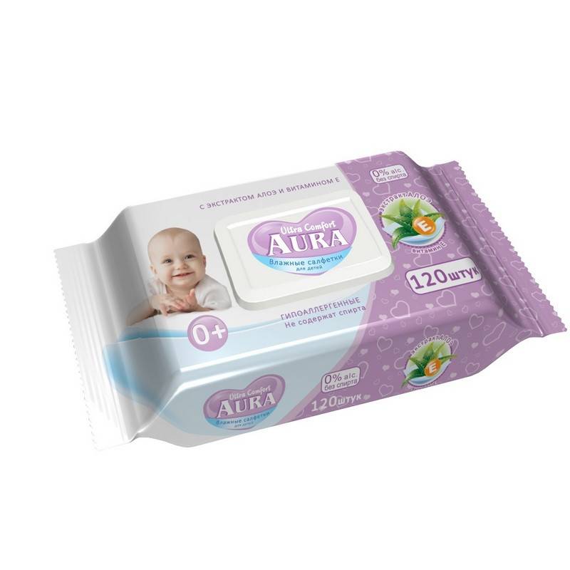 Влажные салфетки детские Aura Ultra Comfort 120 штук в уп 563405