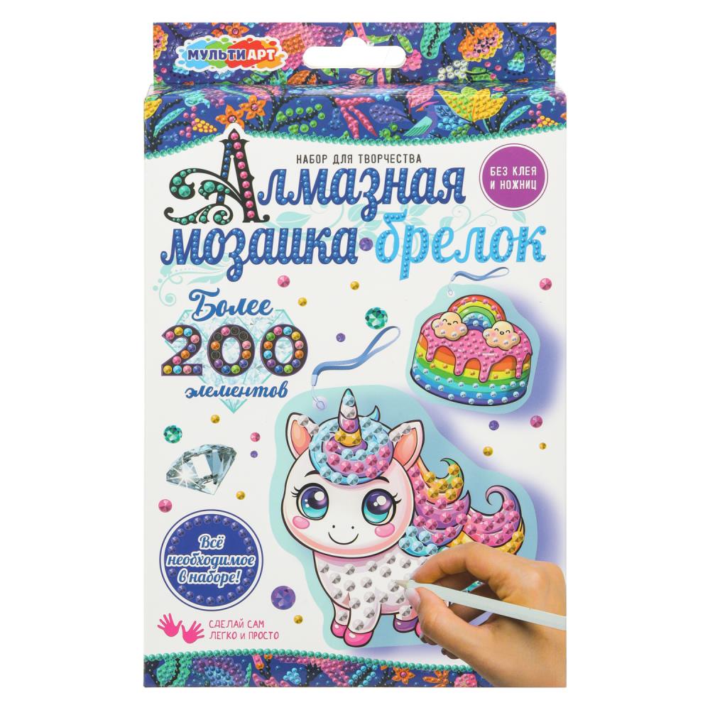 Брелоки алмазной мозаикой "Единорог и пироженое" MultiArt DIAKEYUNI-126500