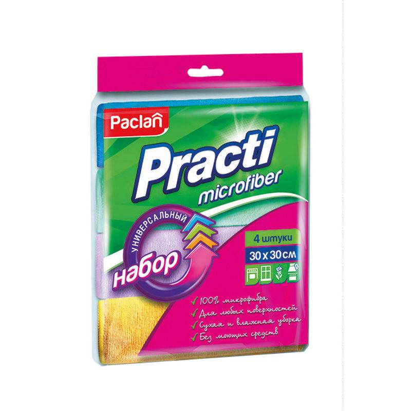 Салфетки хозяйственные Paclan Practi микрофибра 30x30 см 4 штуки в уп 330707