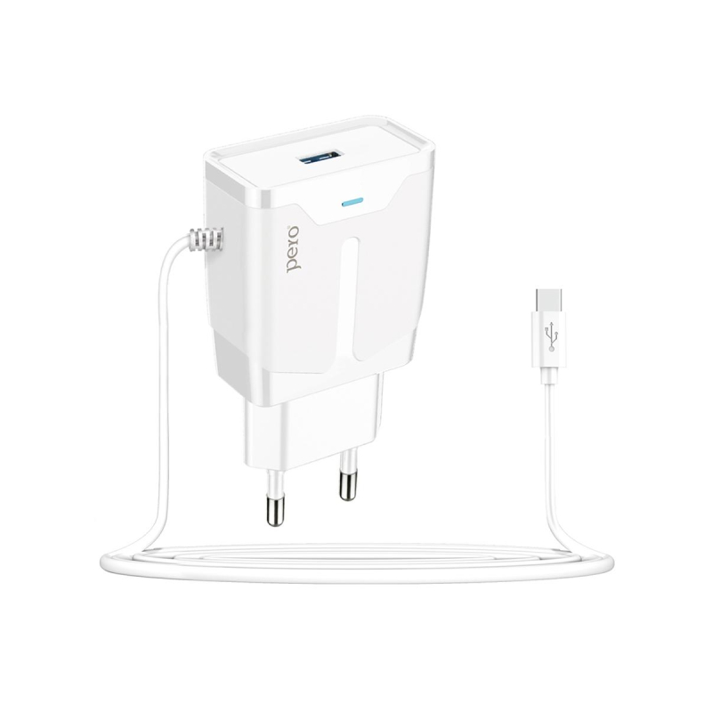З/у сетевое PERO TC04 1USB 2.1A + TYPE-C CABLE белый Pero 1598908 4603768350361