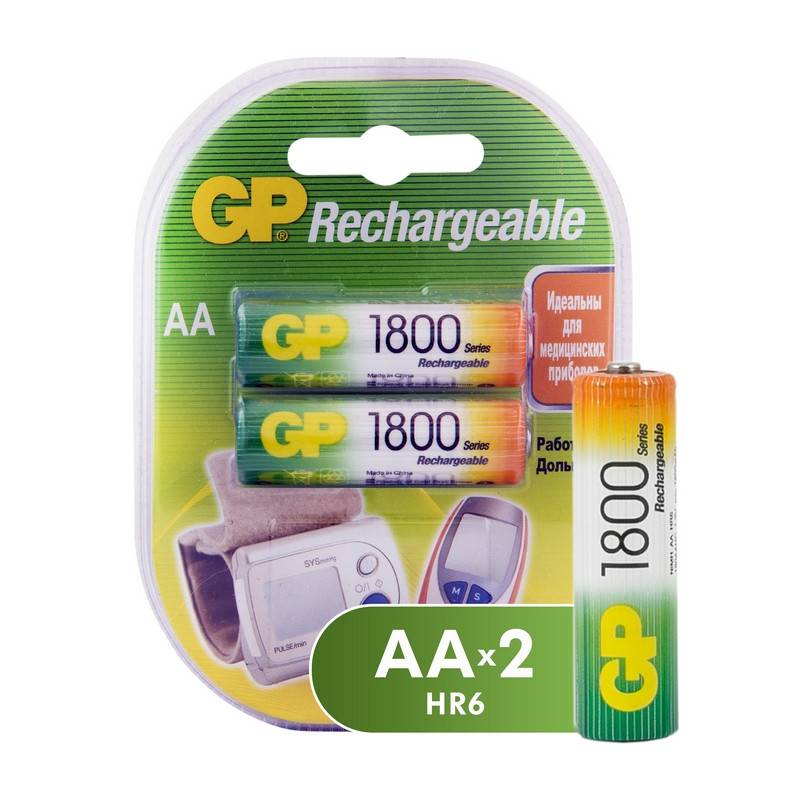 Аккумуляторные батарейки GP АА 2 штуки (1800 мАч, Ni-Mh) 180AAHC-2DECRC2 272230