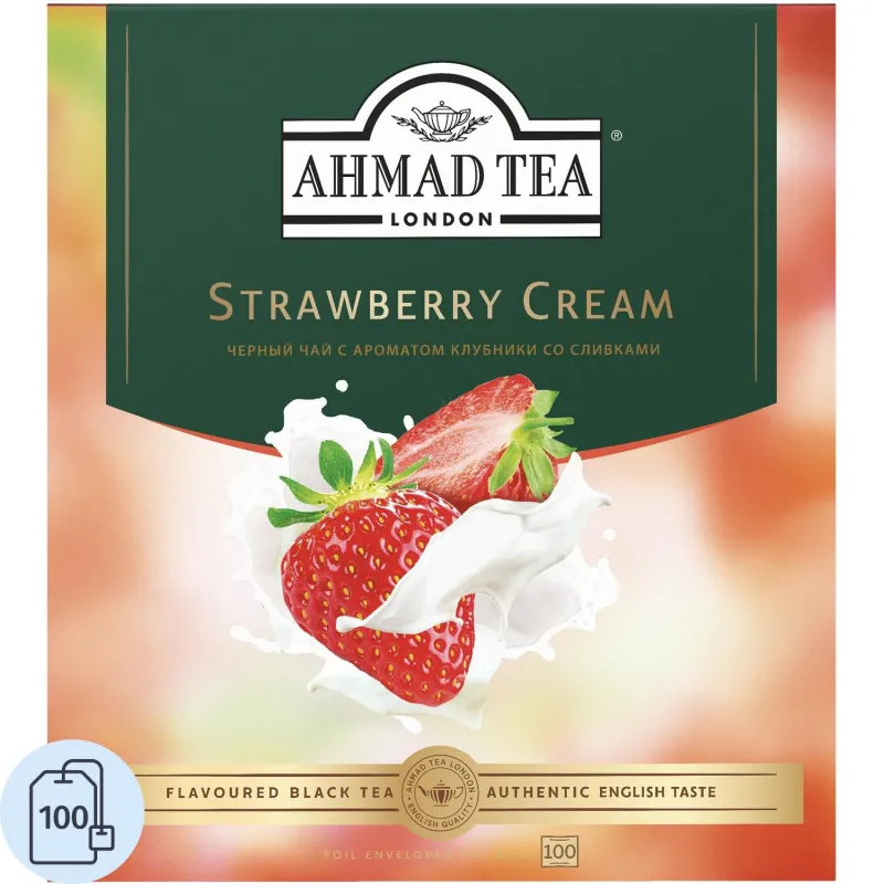 Чай Ahmad Tea Строуберри Крим, черный, пакетики в конвертах, 100x1,5г/уп 2073879 2792